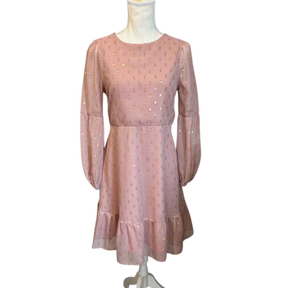 Blush by US Angels Dress A-Line Ruffled Chiffon Pink Gold Foil Girls Size 16